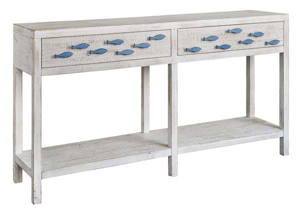 Swimming Upstream Antique White 2 Drawer Aqua Fish Console