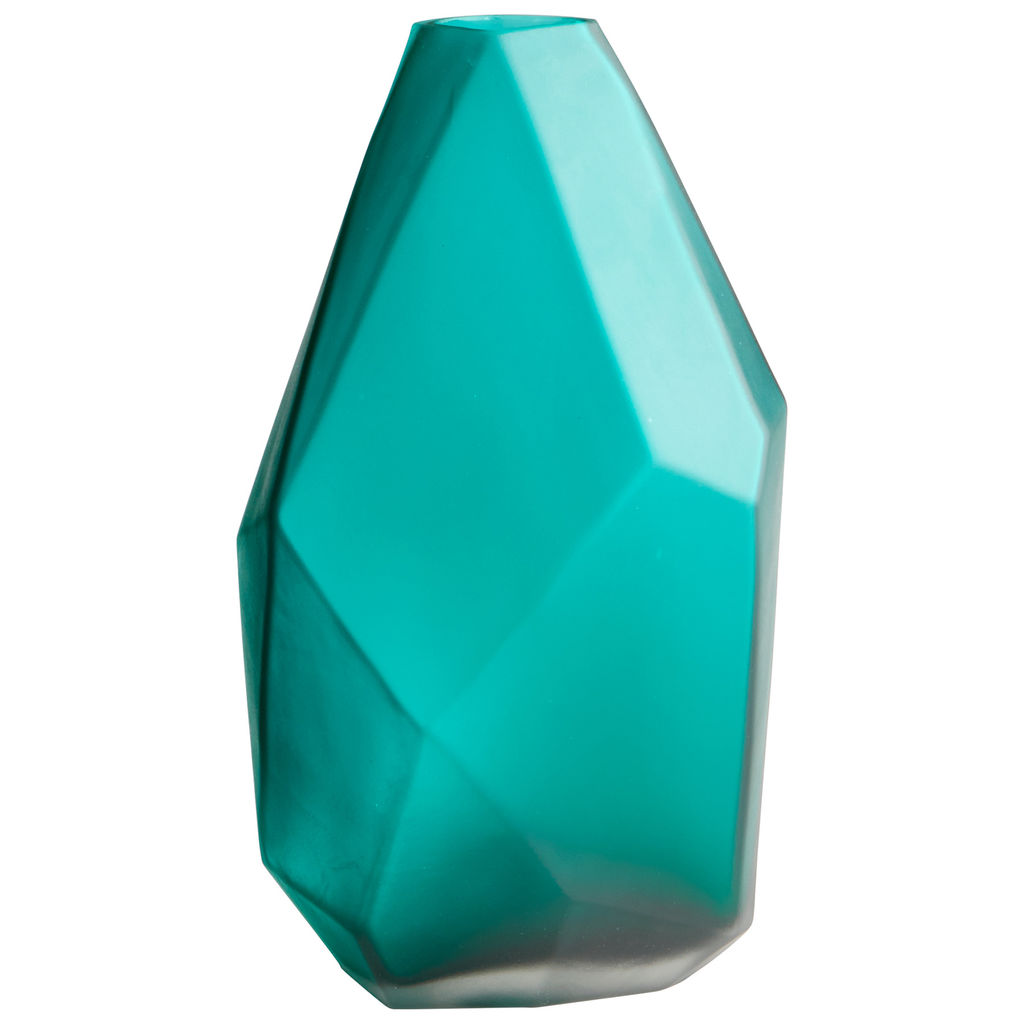Vase, Modern Faceted Style Green Glass, 8.5"H x 6"W