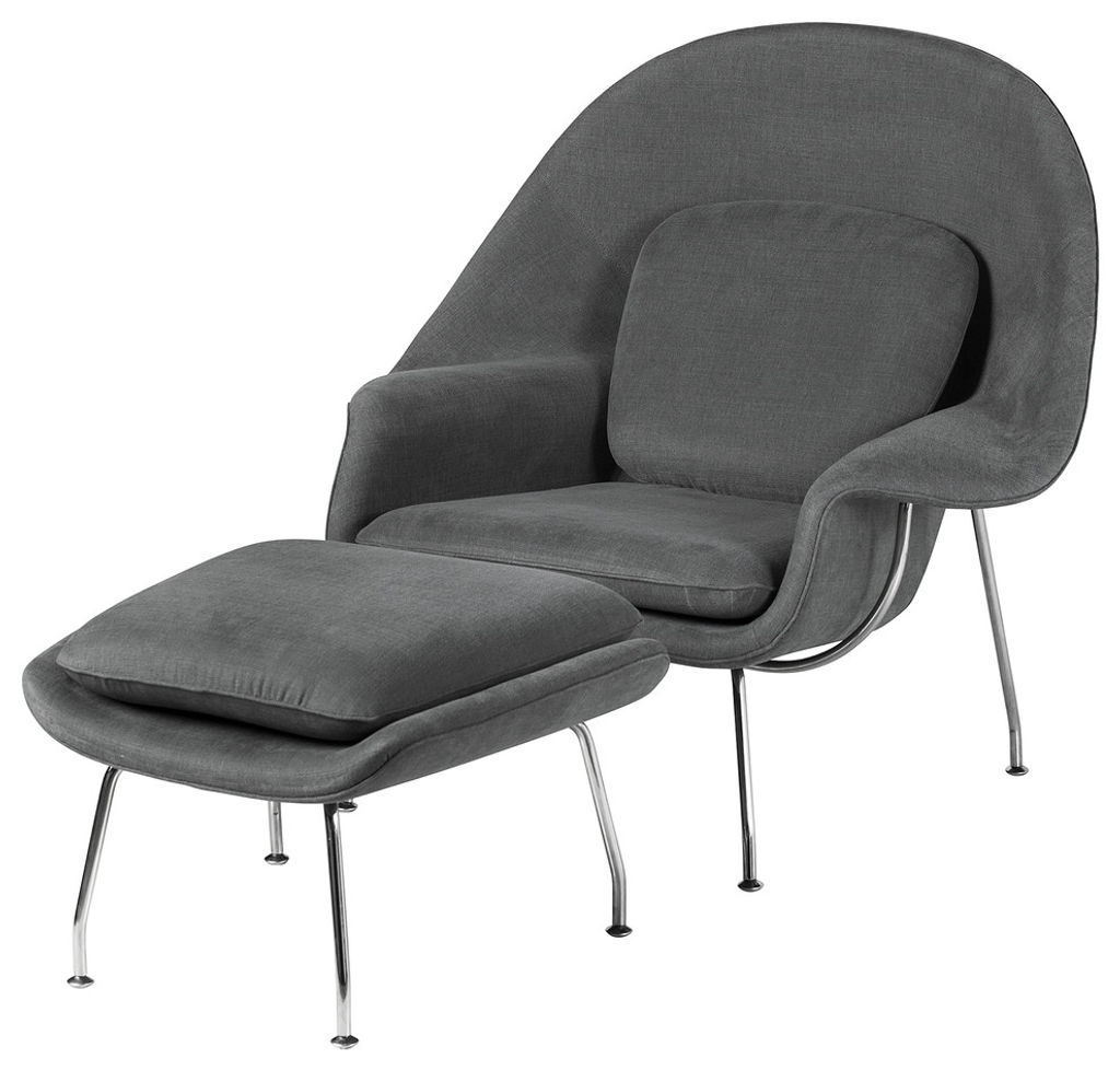 Living Room Lounge Chair & Ottoman Set, Medium Gray