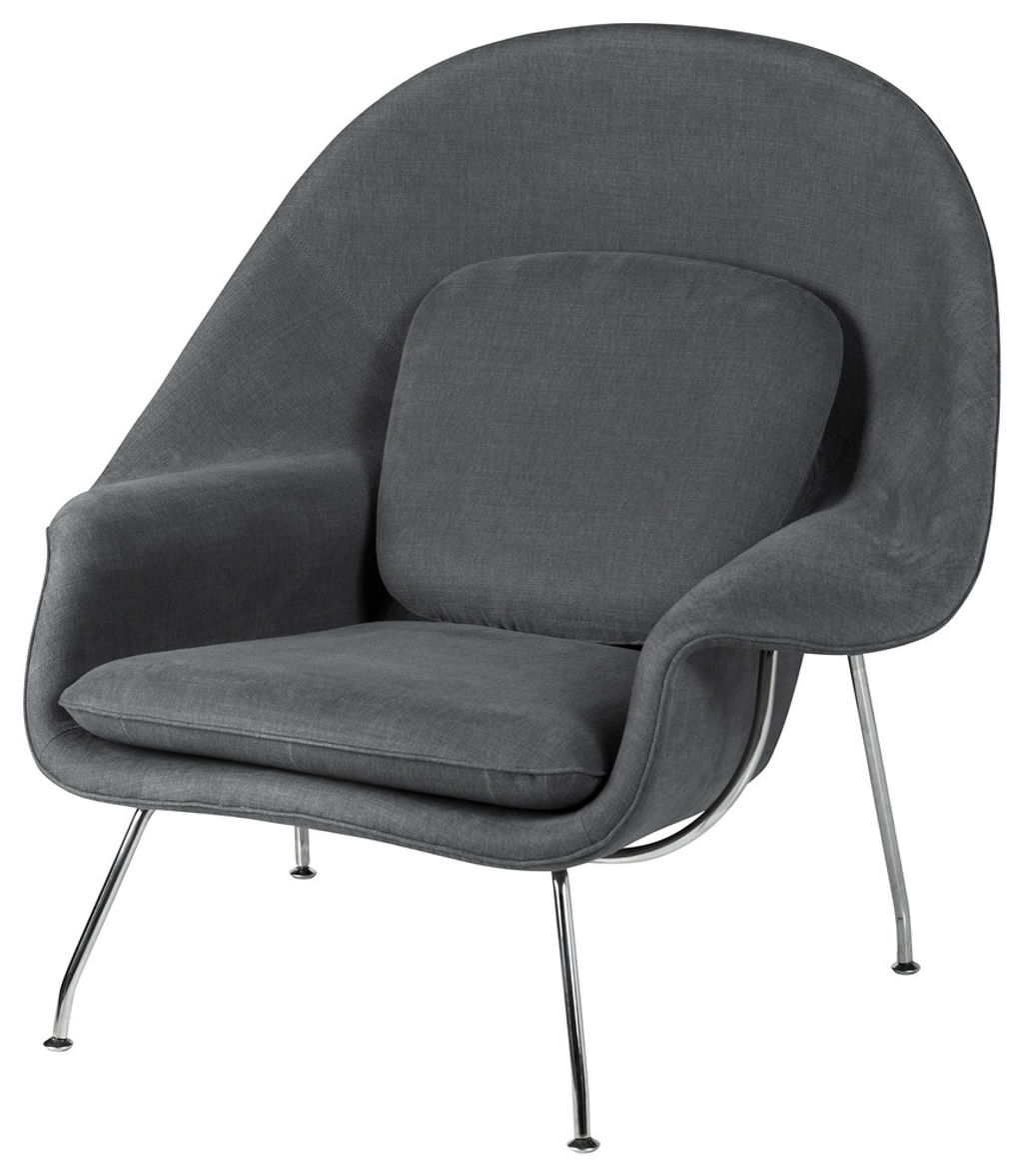 Living Room Lounge Chair & Ottoman Set, Medium Gray