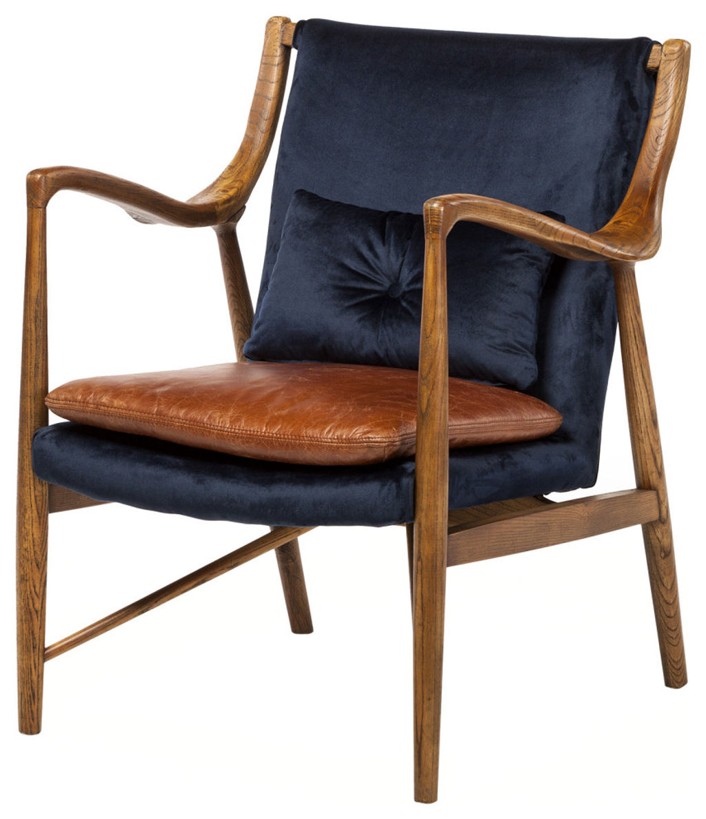 Preview image for Copenhagen Chair With Walnut Frame, Blue Velvet/Leather Seat Pad