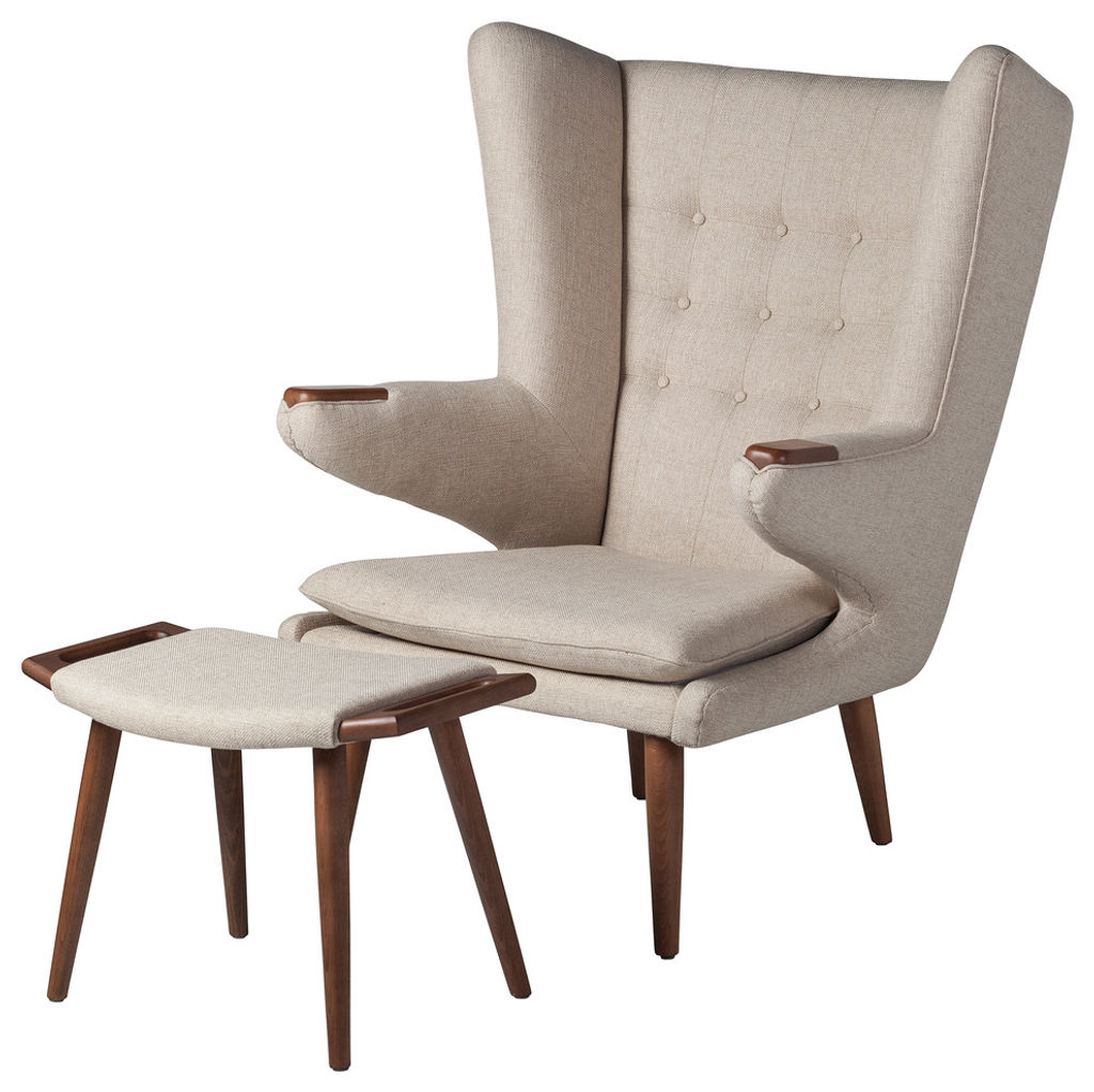 Preview image for Midcentury Large Occasional Chair With Ottoman, Off-White
