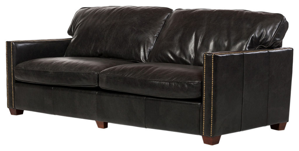 Preview image for Black Leather Sofa with Nailheads 83"