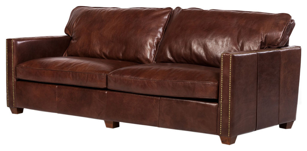 Preview image for Chestnut Brown Leather Sofa with Nailheads 83"