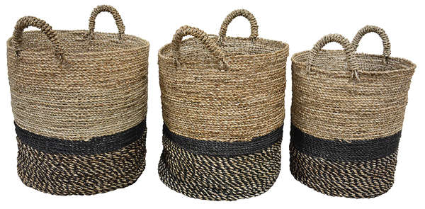 Natural & Black Baskets (Set of 3)