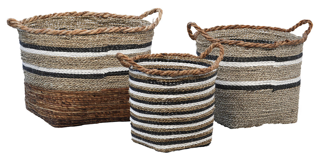 Striped Round Baskets (Set of 3)