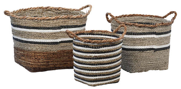 Striped Round Baskets (Set of 3)