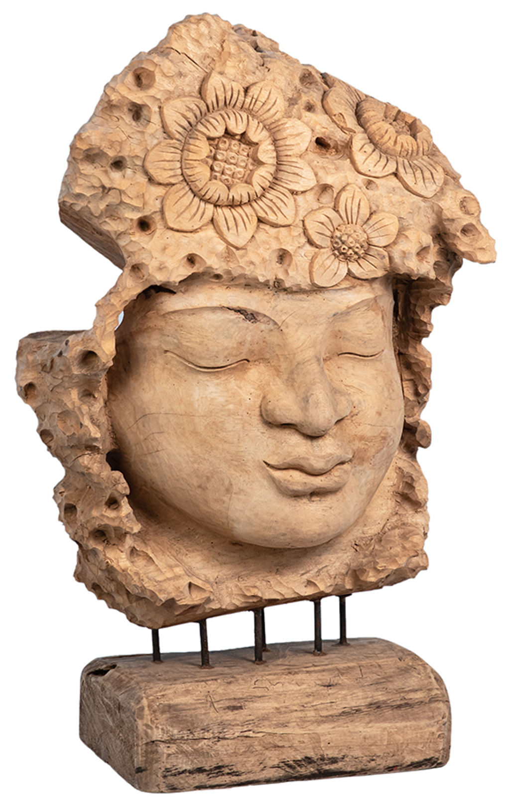 Preview image for Curved Wood Buddha Figure Sculpture