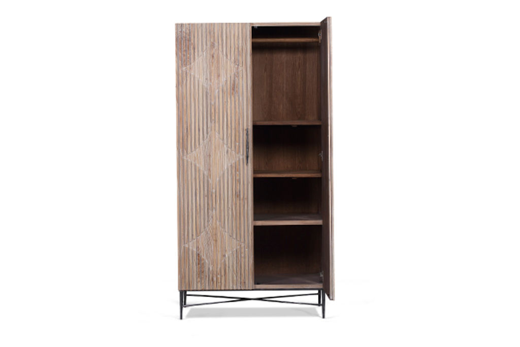 Reeded Storage Cabinet Elm Wood + Hand Forged Iron