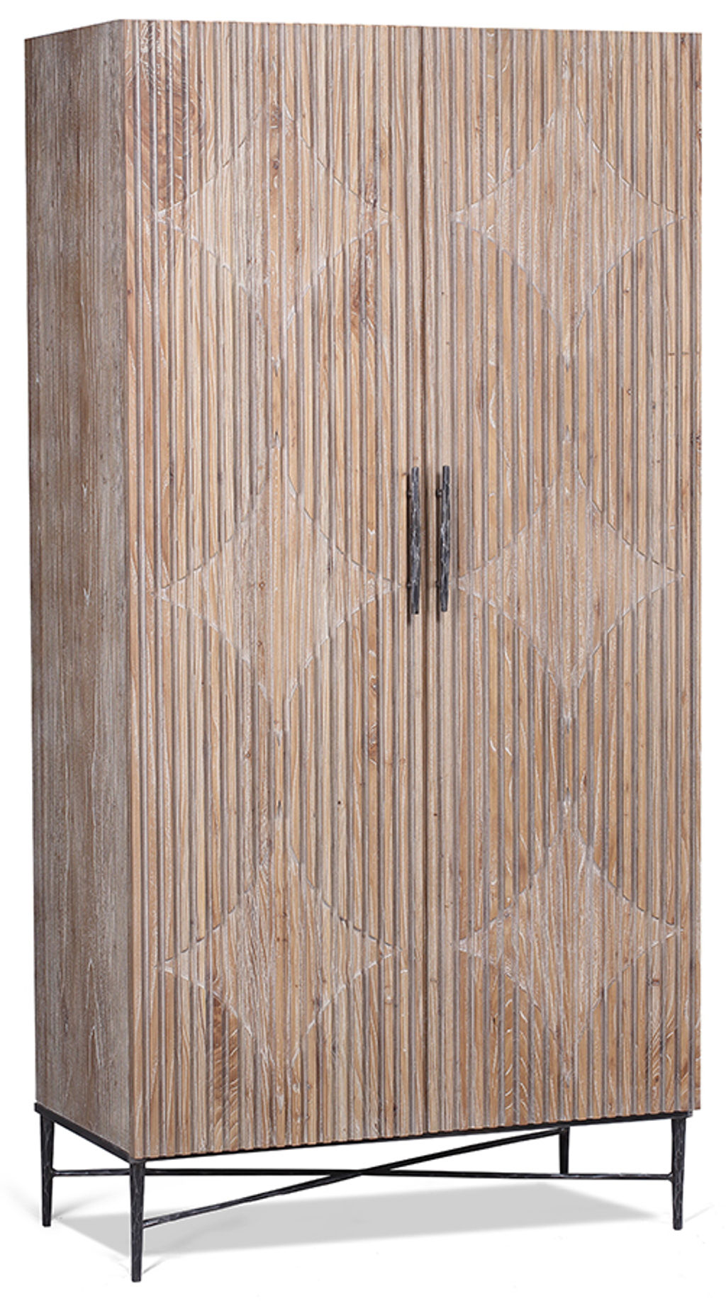 Reeded Storage Cabinet Elm Wood + Hand Forged Iron