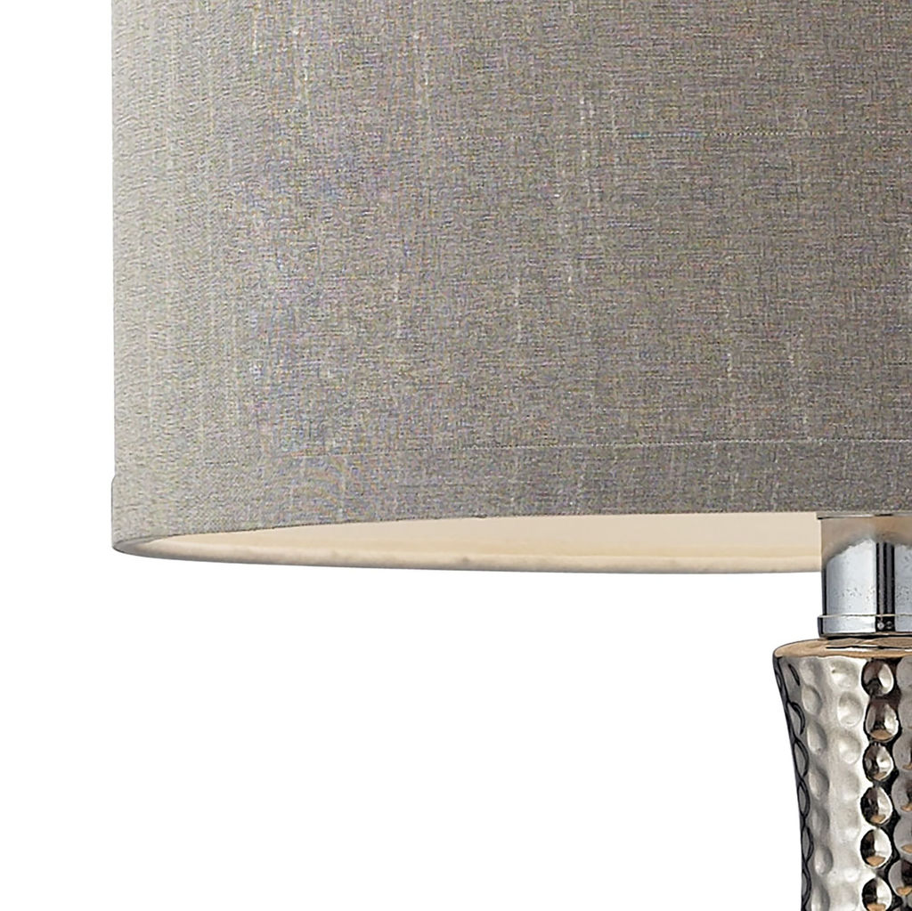 Hammered Chrome-Plated Table Lamp With Grey Faux Silk Shade