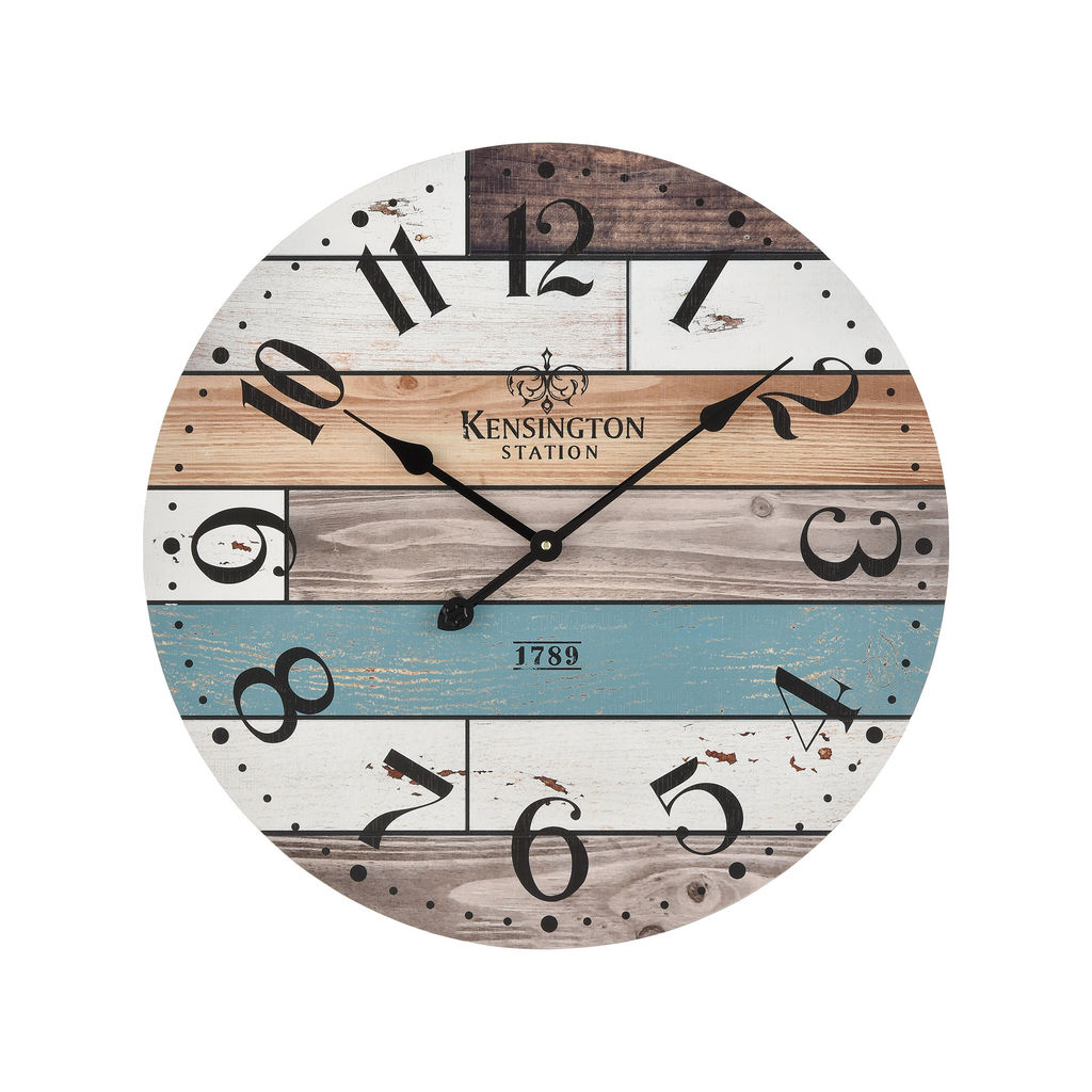 Herrera Wall Clock In Natural Wood And Blue