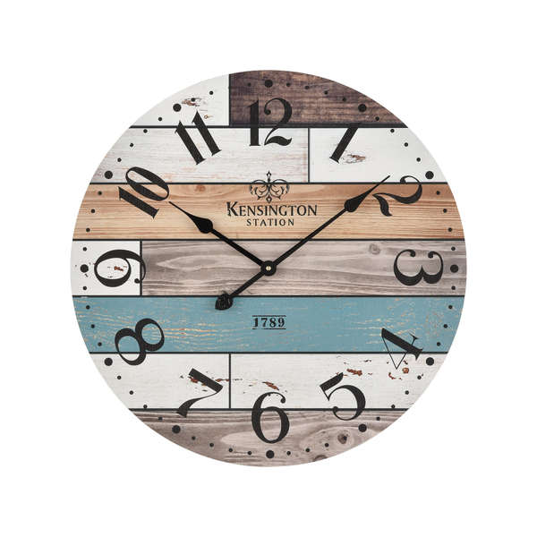 Herrera Wall Clock In Natural Wood And Blue