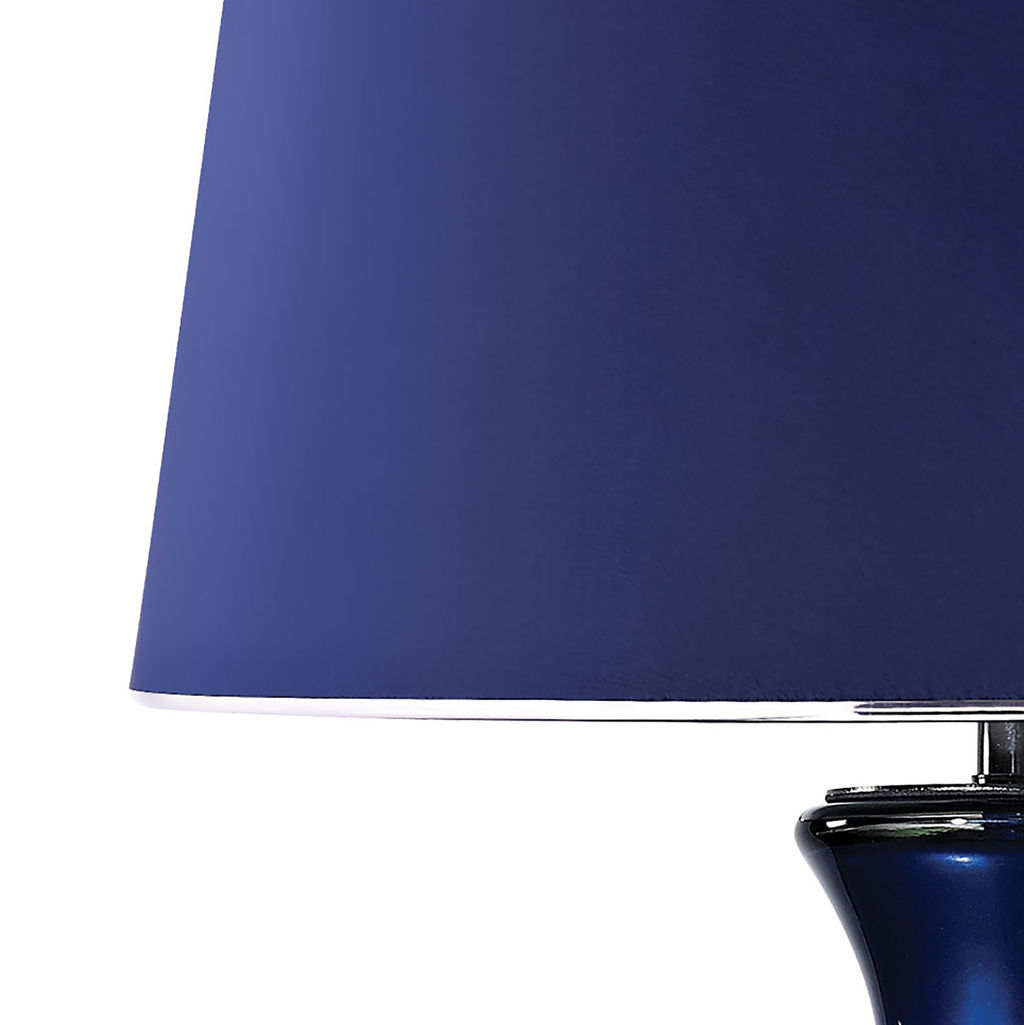 Navy Blue Glass Table Lamp With Navy Shade And Chrome Trim