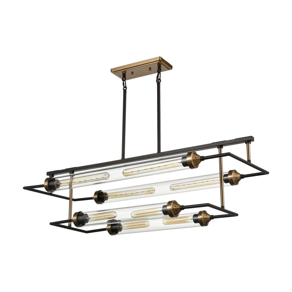 North By North East 8-Light Linear Chandelier In Oil Rubbed Bronze And Satin Brass