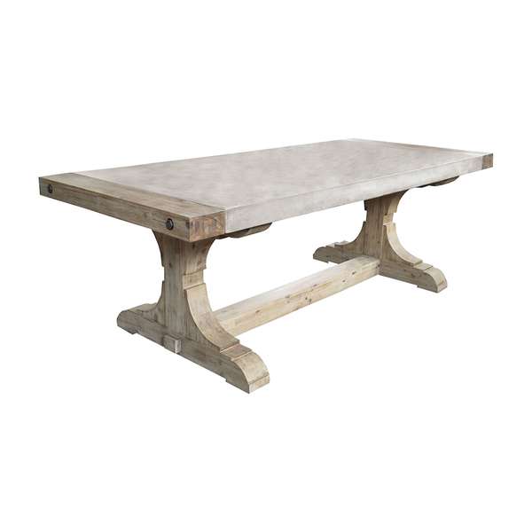 Classic TrestleTable In Concrete And Wood With Waxed Atlantic Finish