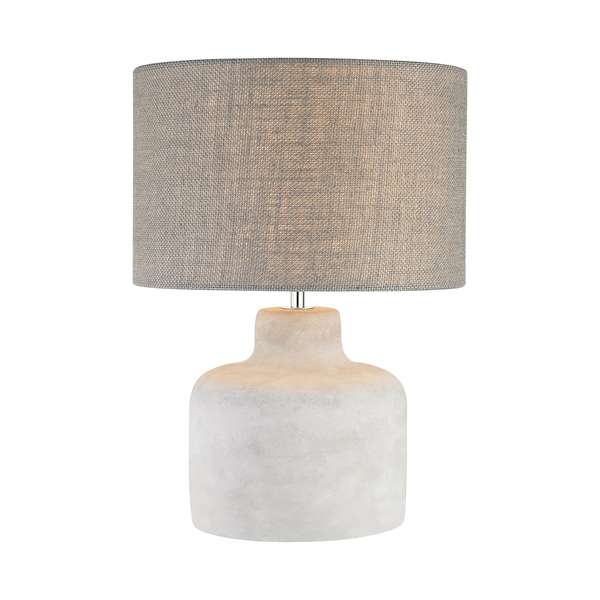 Rockport Table Lamp In Polished Concrete With Burlap Shade - Wide