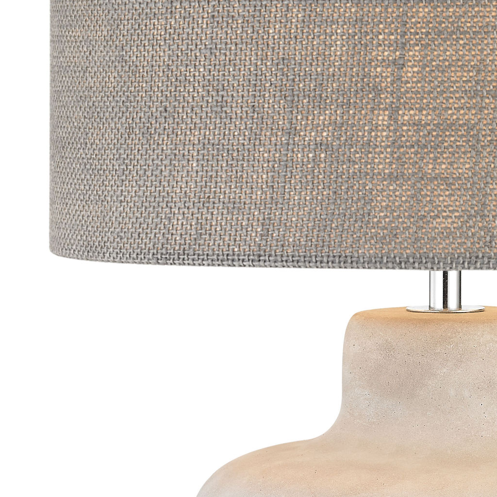 Rockport Table Lamp In Polished Concrete With Burlap Shade - Wide