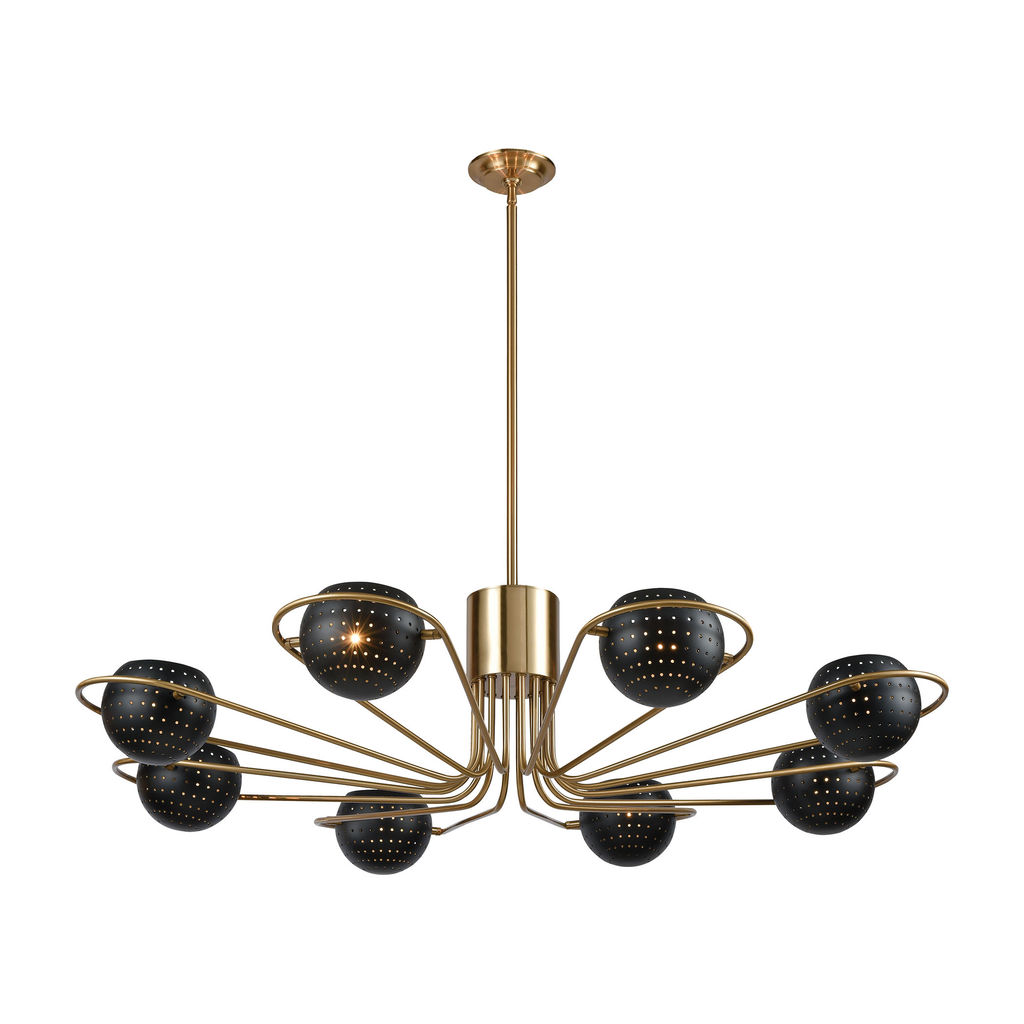 Scarab 8-Light Chandelier In New Aged Brass With Semi-Gloss Black Shades