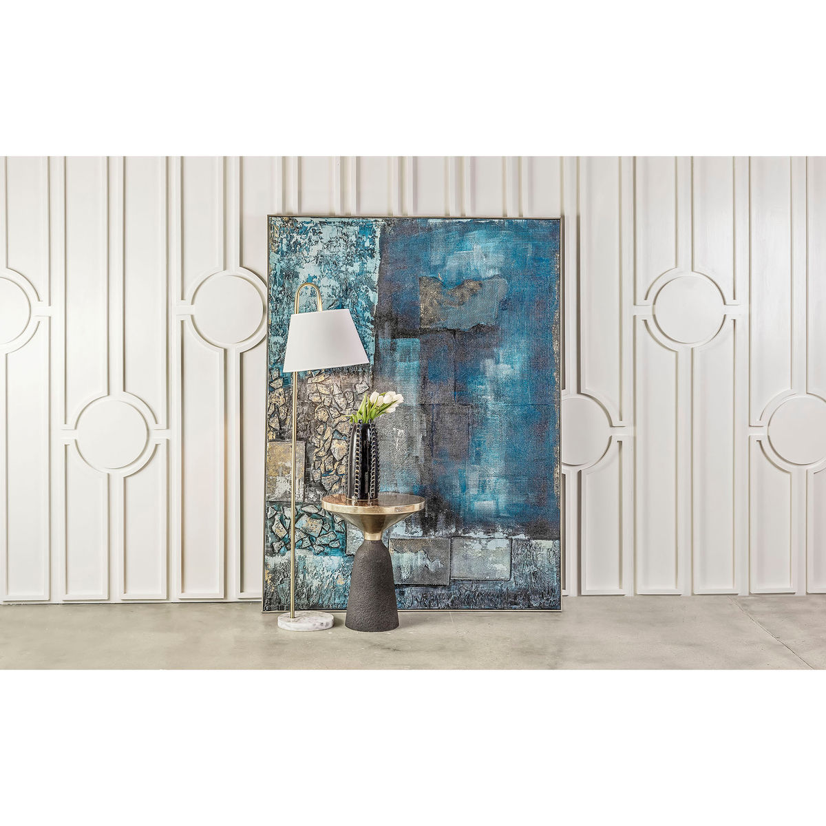 Vance Floor Lamp In Aged Brass And White