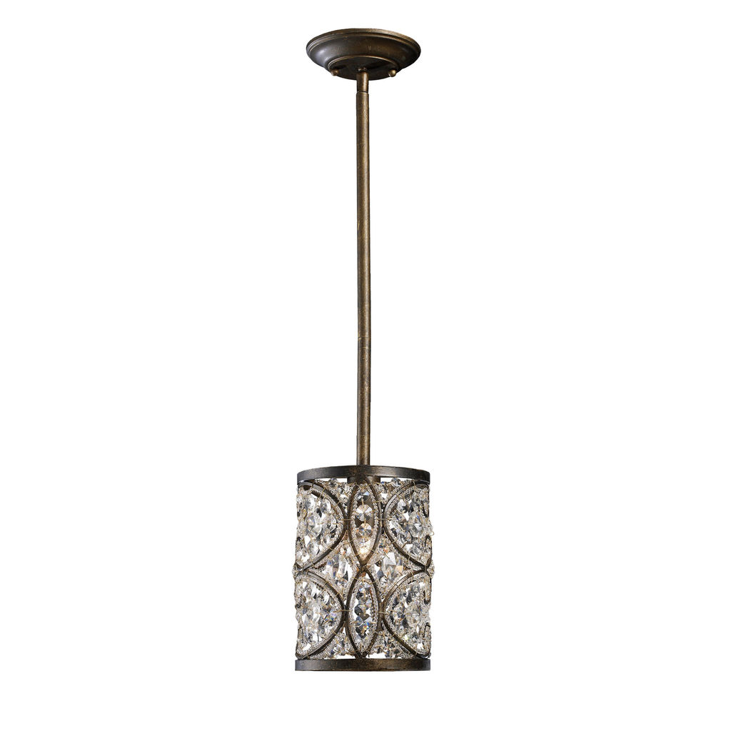 Preview image for Amherst 1-Light Mini Pendant In Antique Bronze With Clear Crystal And Beaded Glass Diffuser