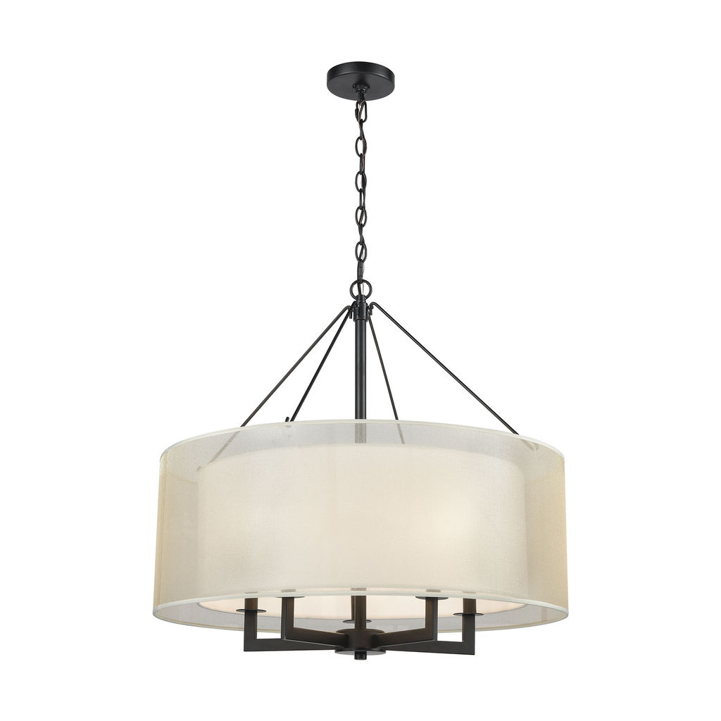 Ashland 5-Light Chandelier In Matte Black With Webbed Organza And White Fabric Shade