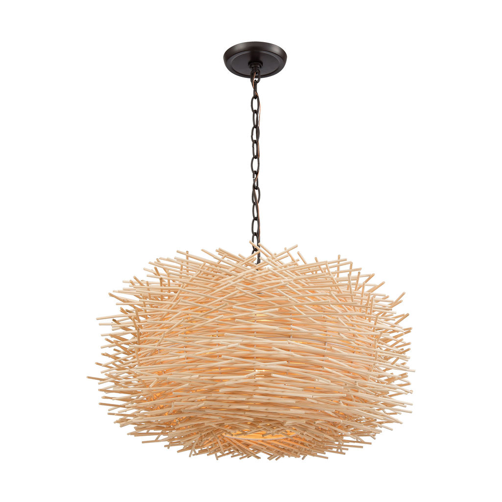 Preview image for Bamboo Nest 3-Light Chandelier In Oil Rubbed Bronze With Bamboo Sticks