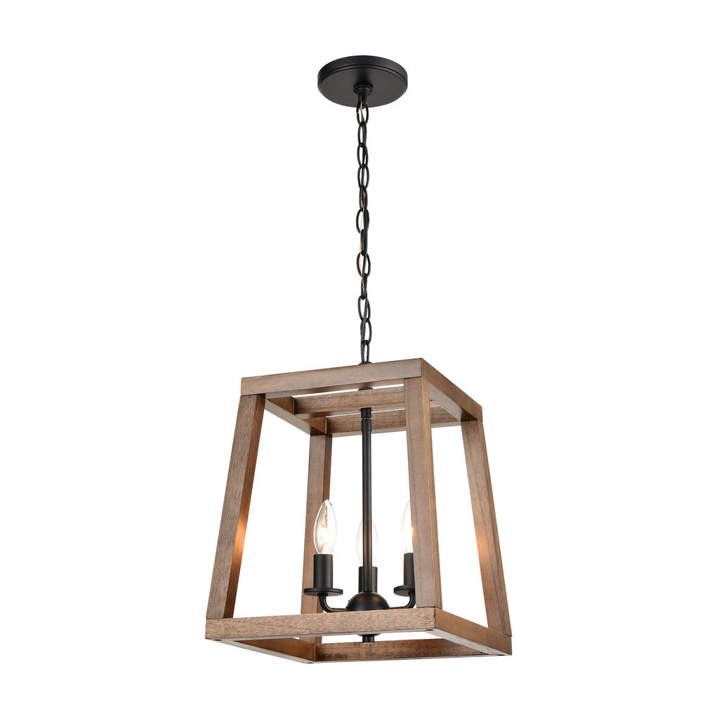 Barrow 3-Light Chandelier In Birchwood And Matte Black