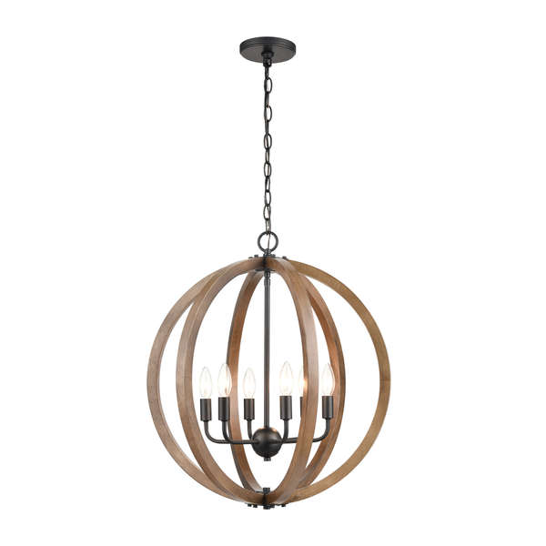 Barrow 6-Light Chandelier In Birchwood And Matte Black