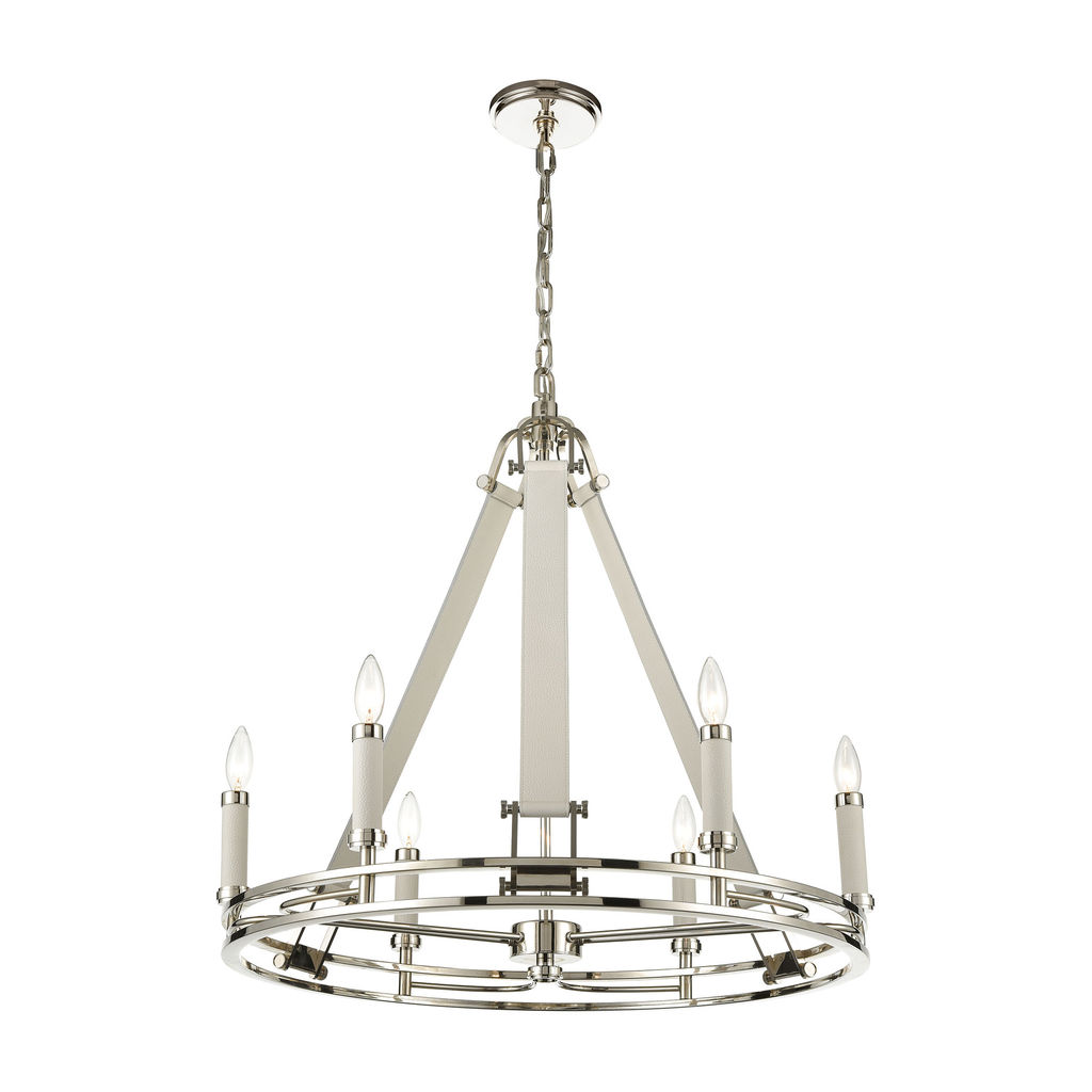 Preview image for Leather Strapped 6-Light Chandelier In Polished Nickel