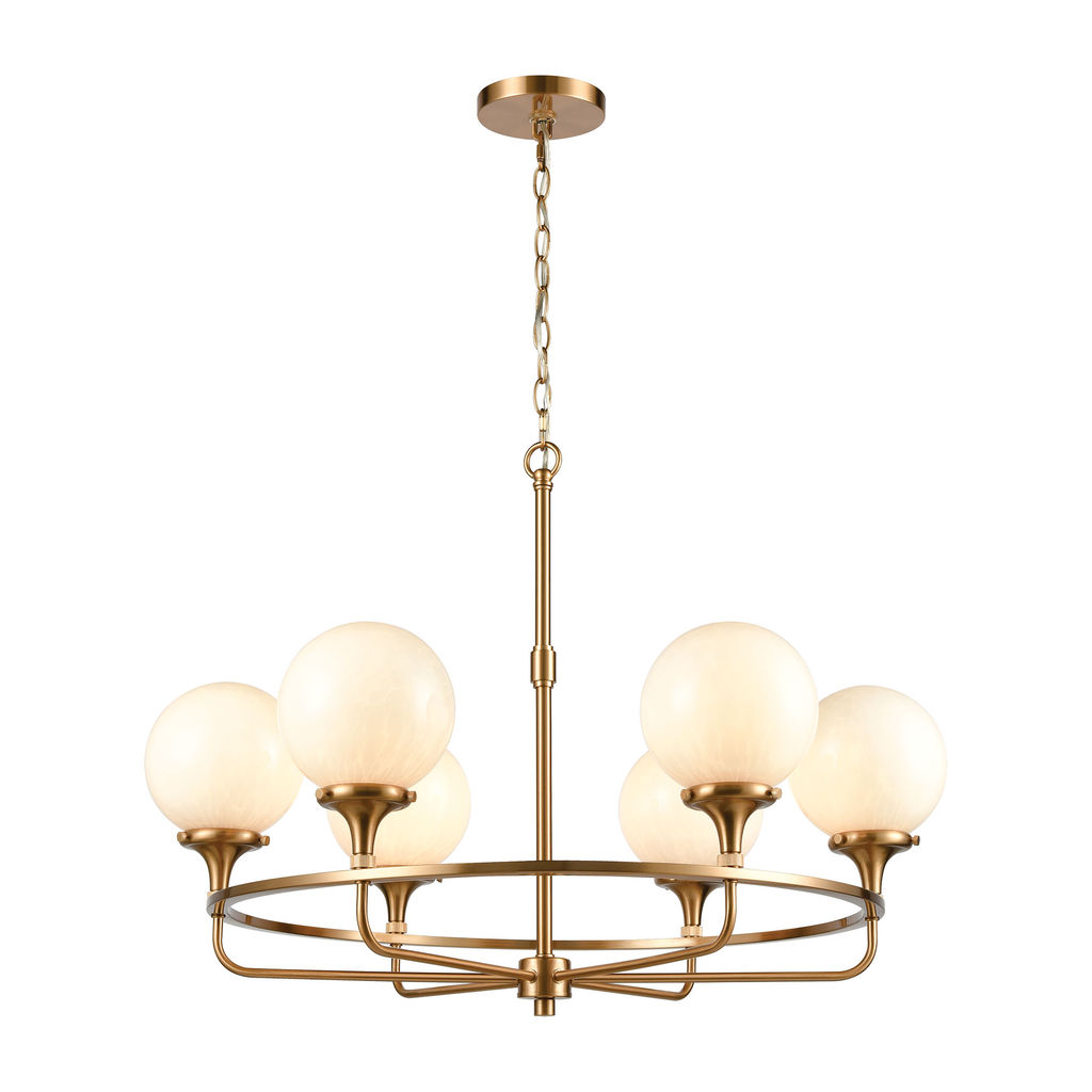 Preview image for Beverly Hills 6-Light Chandelier In Satin Brass With White Feathered Glass