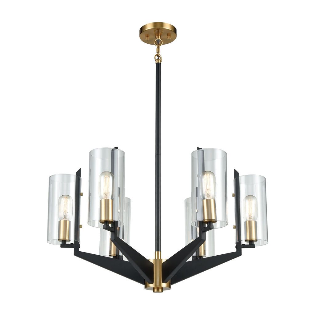 Blakeslee 6-Light Chandelier In Matte Black And Satin Brass With Clear Glass