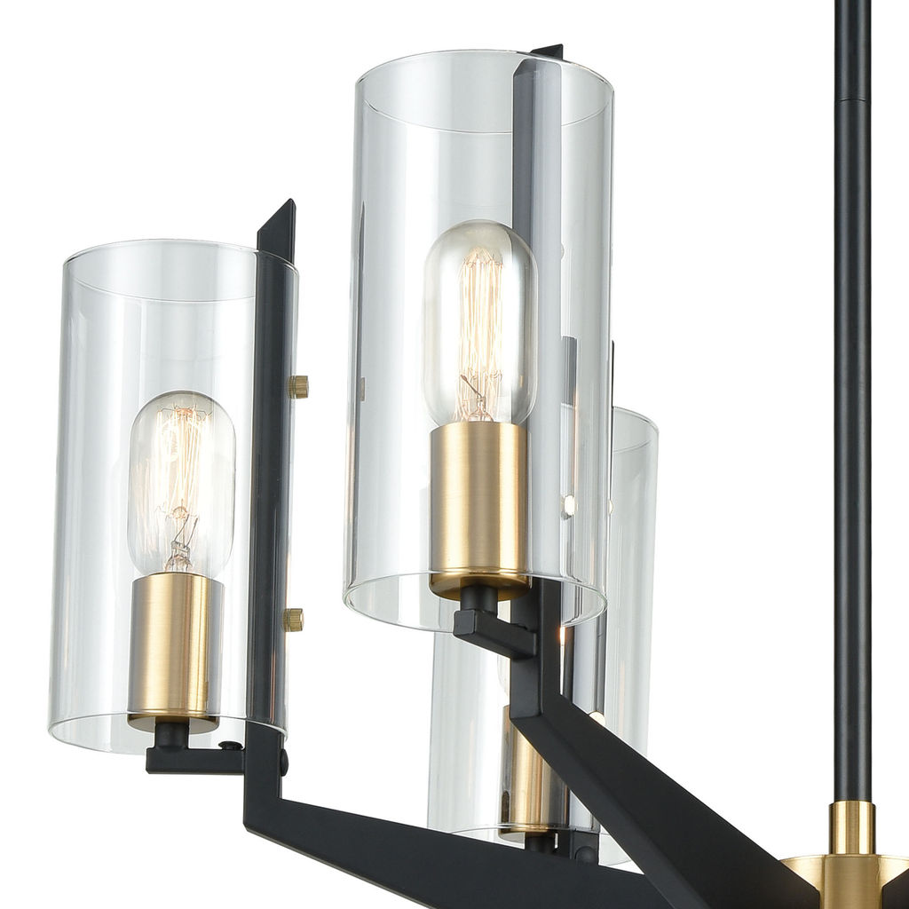 Blakeslee 6-Light Chandelier In Matte Black And Satin Brass With Clear Glass