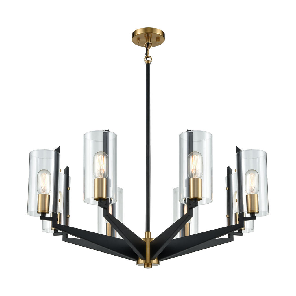 Blakeslee 8-Light Chandelier In Matte Black And Satin Brass With Clear Glass