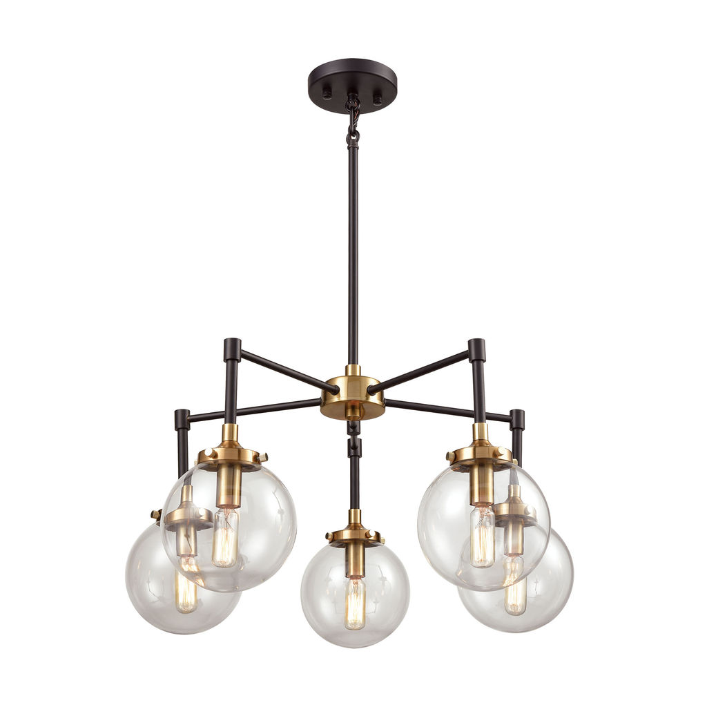 Preview image for Boudreaux 5-Light Chandelier In Matte Black And Antique Gold With Sphere-Shaped Glass