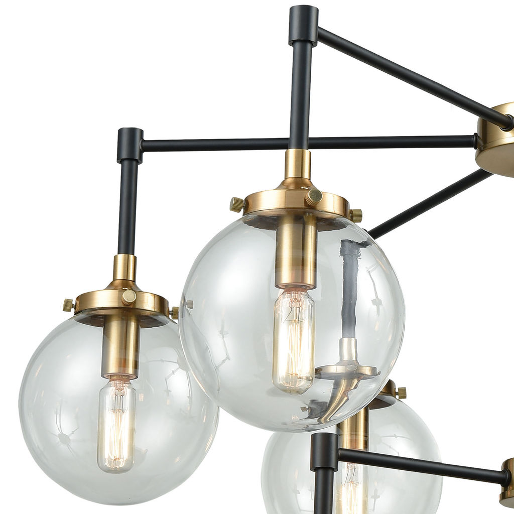 Boudreaux 9-Light Chandelier In Matte Black And Antique Gold With Sphere-Shaped Glass