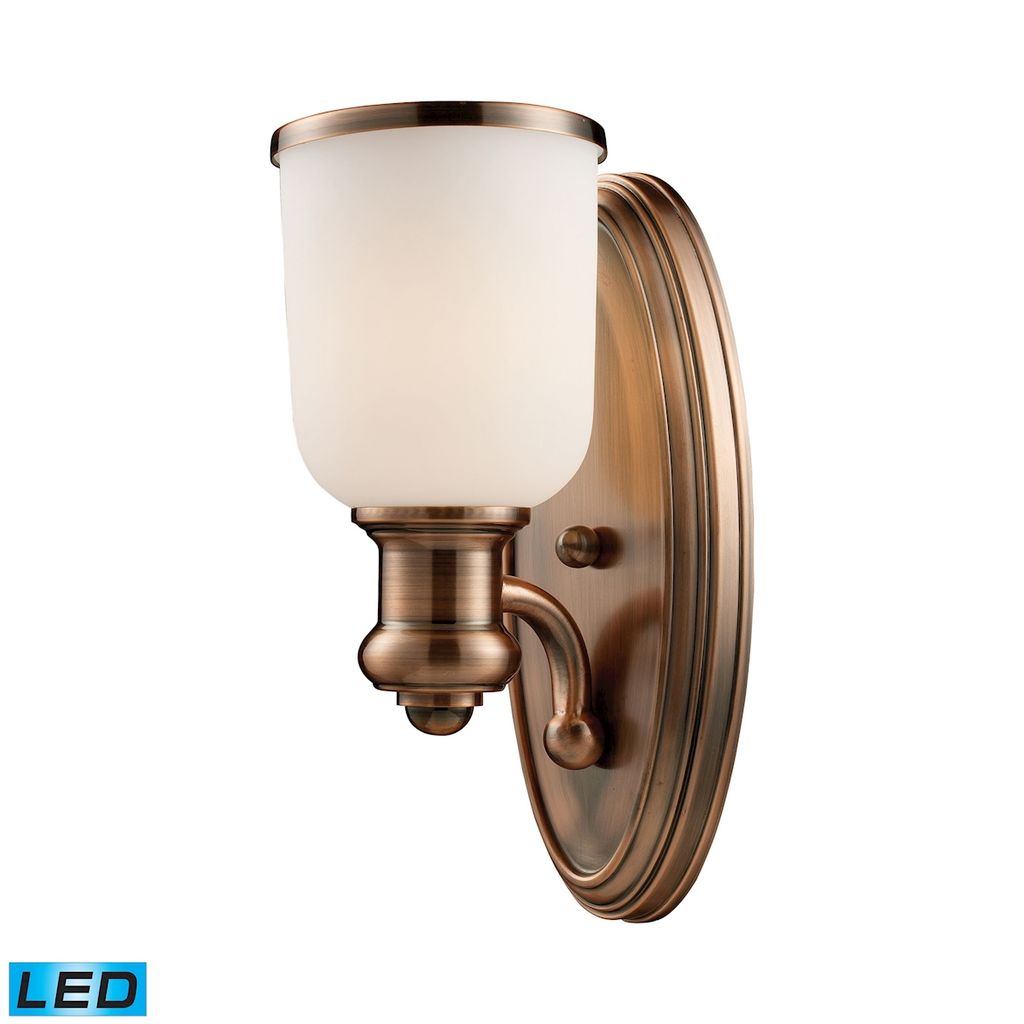 Brooksdale 1-Light Wall Lamp In Antique Copper With White Glass - Includes Led Bulb