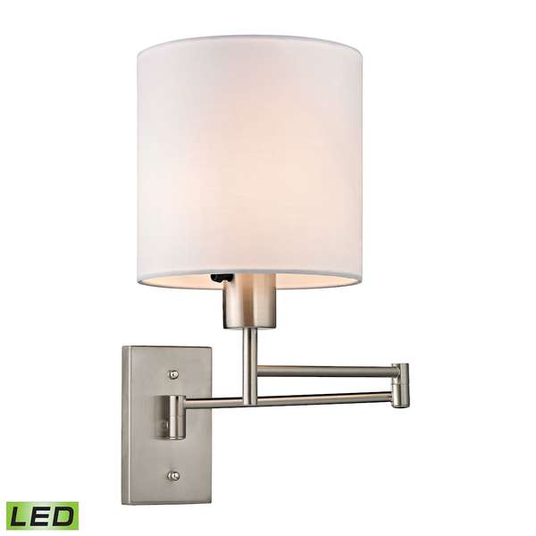 Carson 1-Light Swingarm Wall Lamp In Brushed Nickel With White Shade - Includes Led Bulb