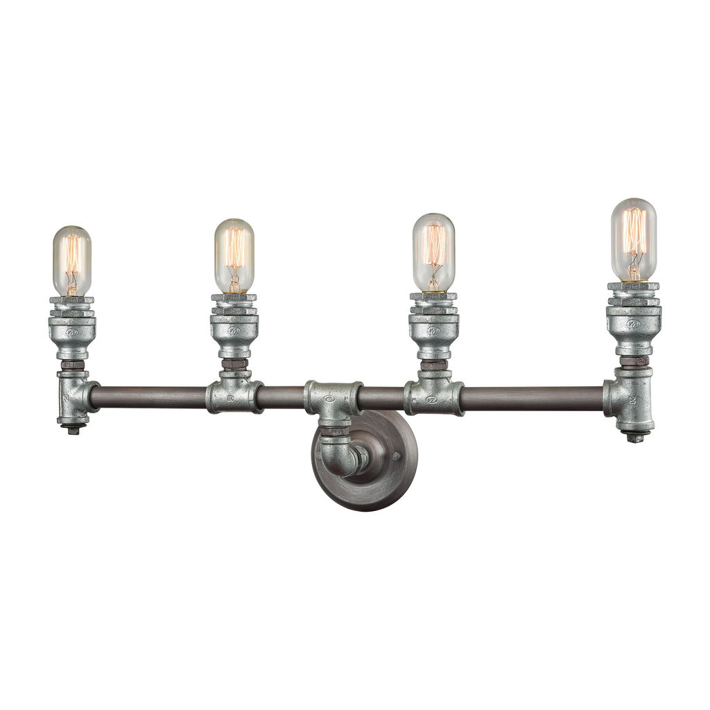 Cast Iron Pipe 4-Light Vanity Lamp In Weathered Zinc (Optional Shades Available)
