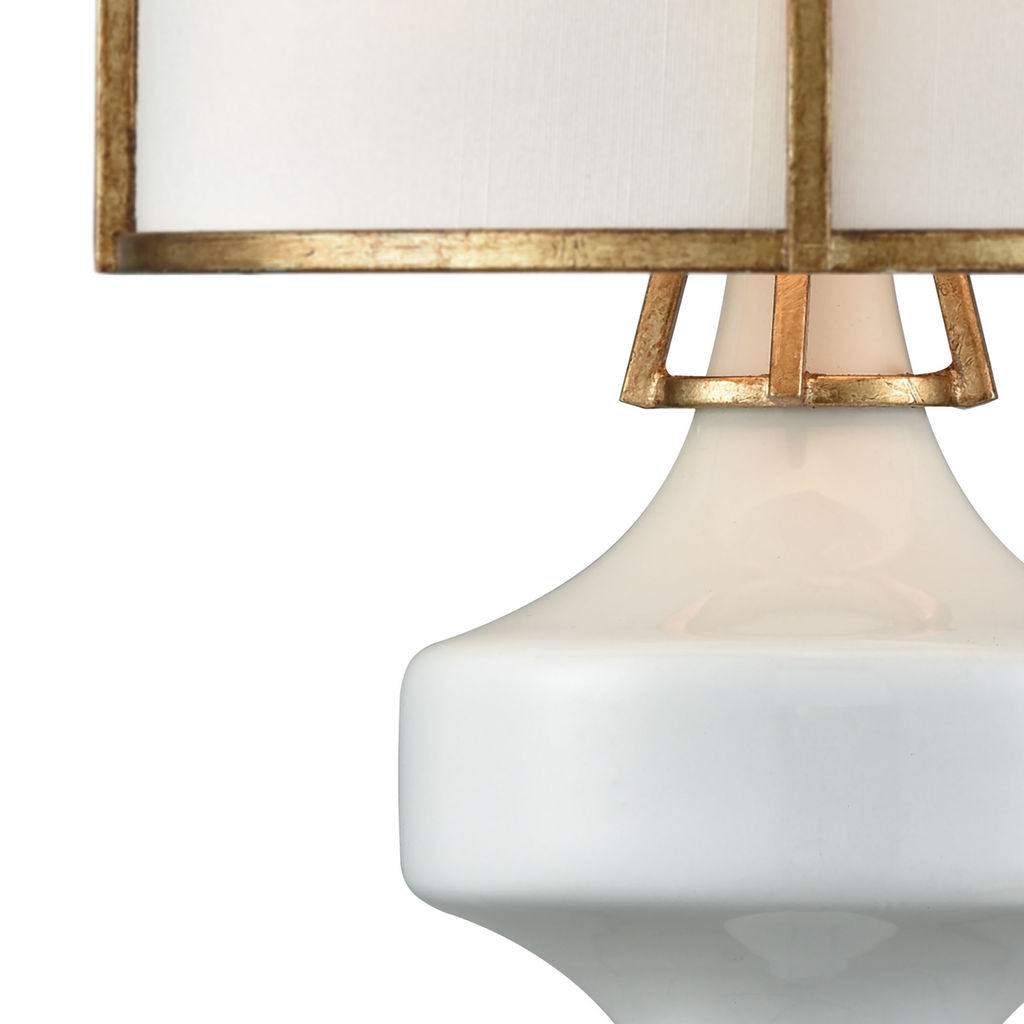 Ceramique 1-Light Sconce In White And Antique Gold Leaf With White Fabric Shade