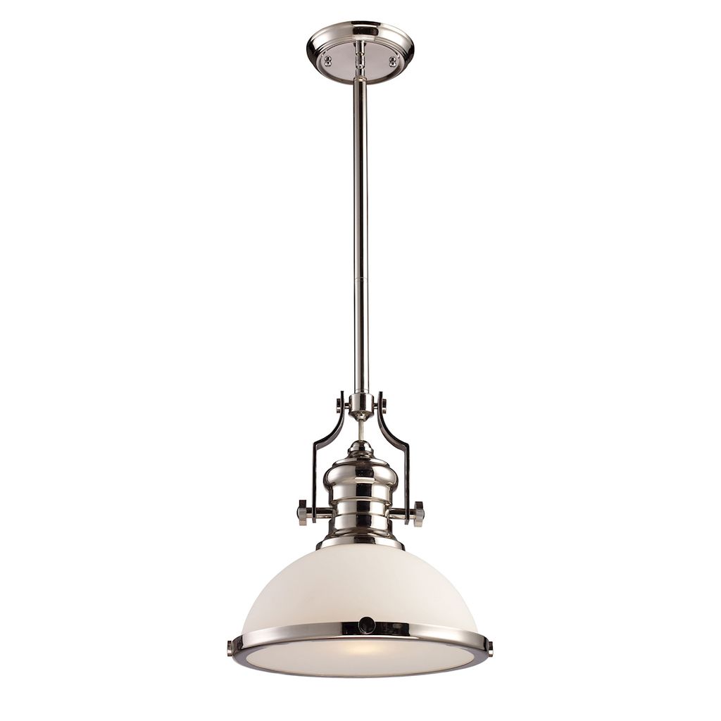 Preview image for Chadwick 1-Light Pendant In Polished Nickel With White Glass
