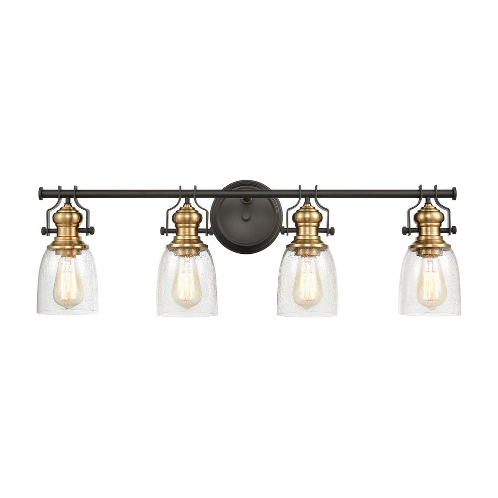 Chadwick 4-Light Vanity Light In Oil Rubbed Bronze And Satin Brass With Seedy Glass