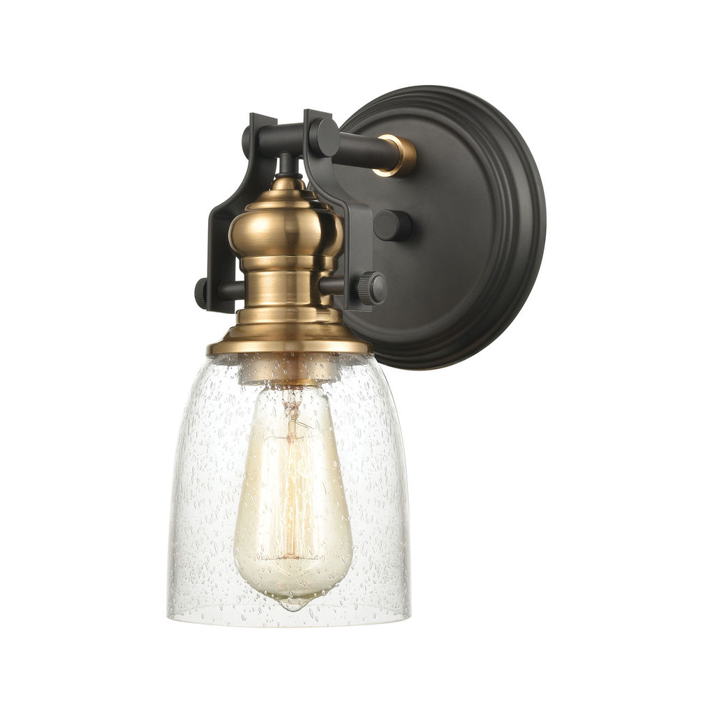 Chadwick 4-Light Vanity Light In Oil Rubbed Bronze And Satin Brass With Seedy Glass