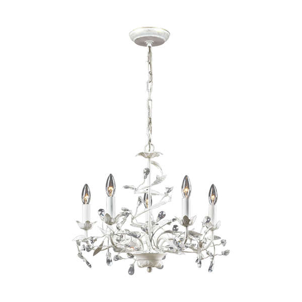 Circeo 5-Light Chandelier In Antique White With Crystal
