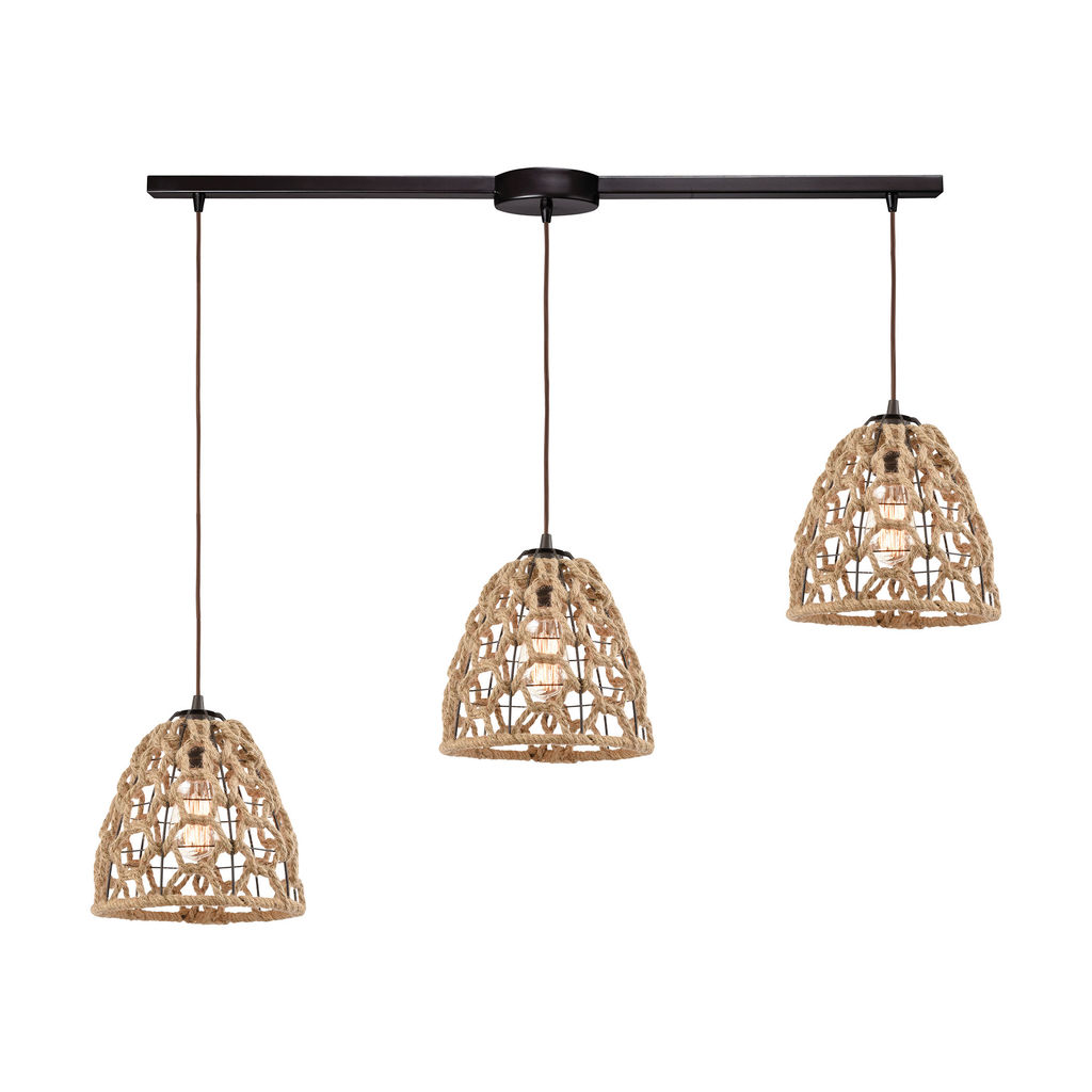 Preview image for Coastal Inlet 3-Light Linear Mini Pendant Fixture In Oil Rubbed Bronze With Rope
