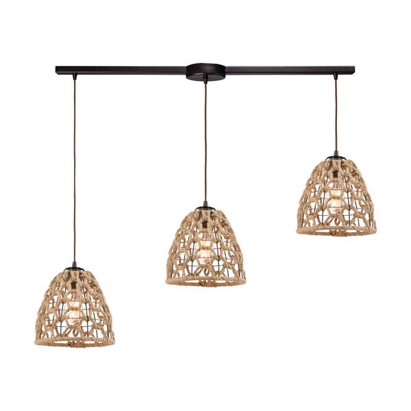 Coastal Inlet 3-Light Linear Mini Pendant Fixture In Oil Rubbed Bronze With Rope