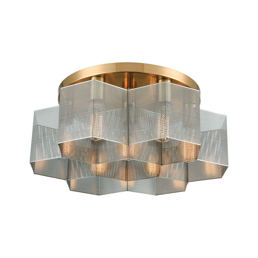 Preview image for Compartir 7-Light Semi Flush Mount In Satin Brass With Perforated Metal
