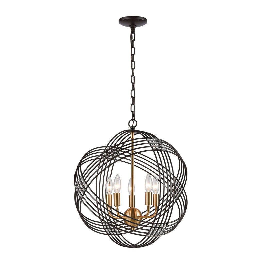 Concentric 5-Light Chandelier In Oil Rubbed Bronze With Clear Crystal Beads