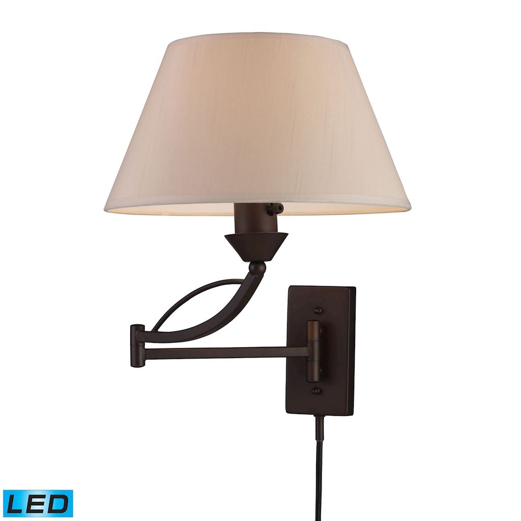 Preview image for Elysburg 1-Light Swingarm Wall Lamp In Aged Bronze With Off-White Shade - Includes Led Bulb