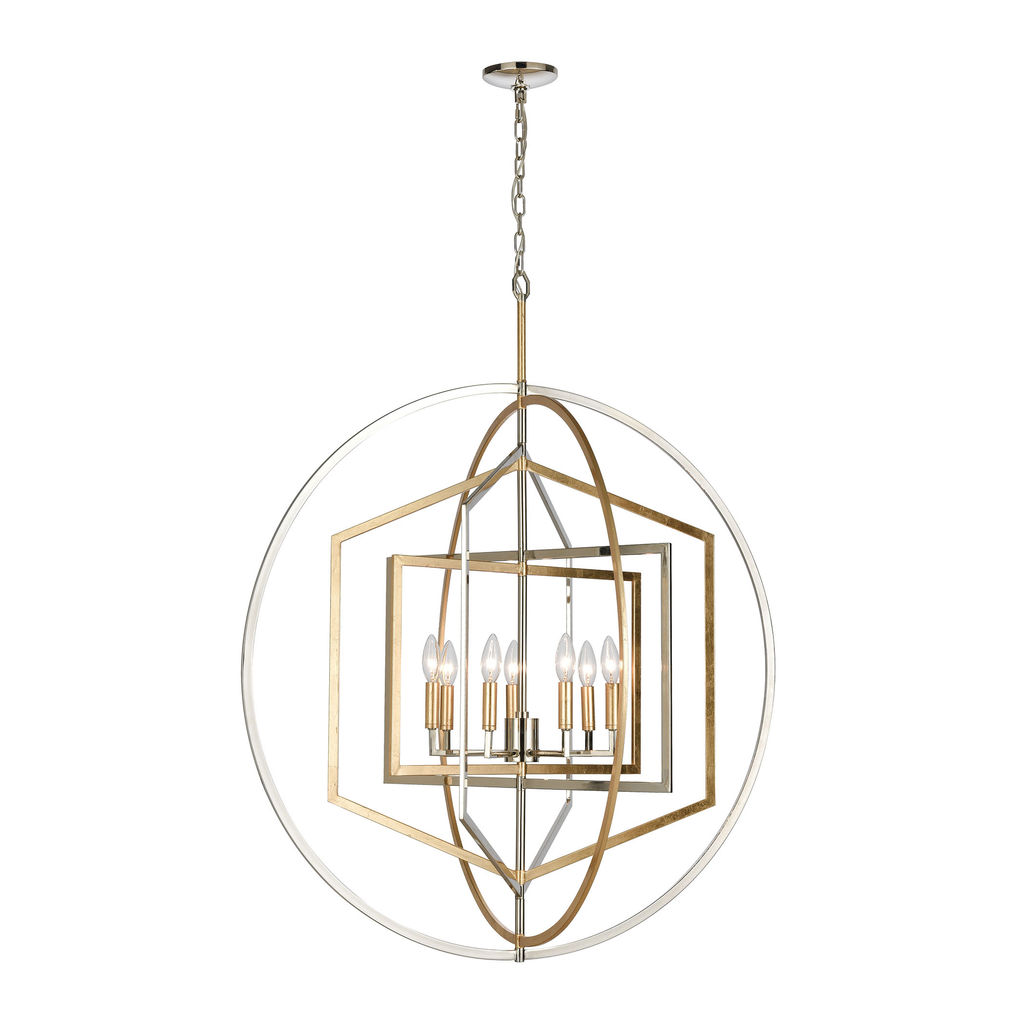 Geosphere 7-Light Chandelier In Polished Nickel And Parisian Gold Leaf